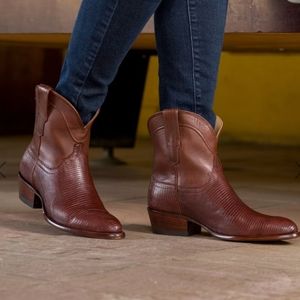 Tecovas Bourbon Brown Lizard Skin Ankle Boots